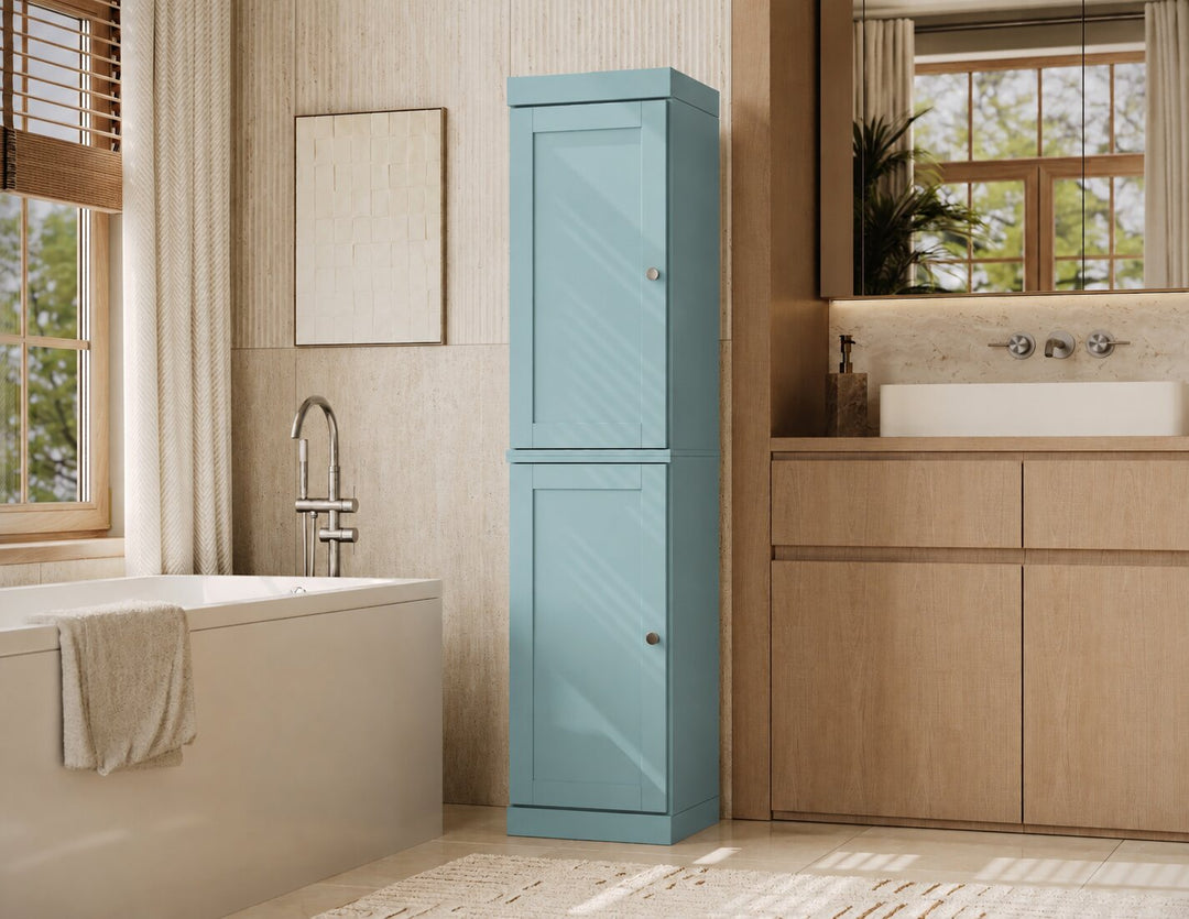 100% Solid Wood Tall Freestanding Modular Bathroom Linen Storage Cabinet with Shaker Doors, 4 Drawers, Adjustable Shelves, 16.5" W x 71.5" H