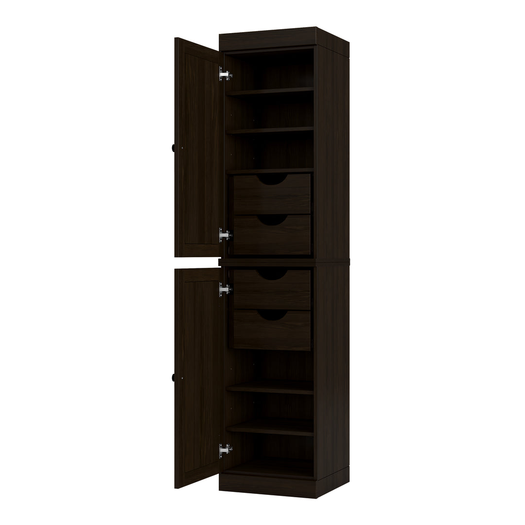 100% Solid Wood Bathroom Storage Cabinet, Raised Panel Doors, 4 Drawers, Adjustable Shelves, 16.5" Wide, 71.5" Tall