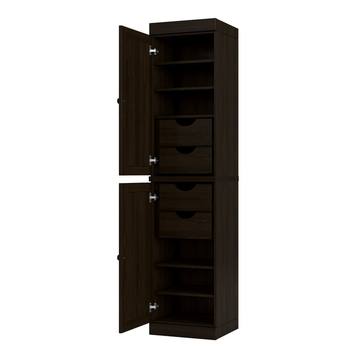 100% Solid Wood Bathroom Storage Cabinet, Raised Panel Doors, 4 Drawers, Adjustable Shelves, 16.5" Wide, 71.5" Tall