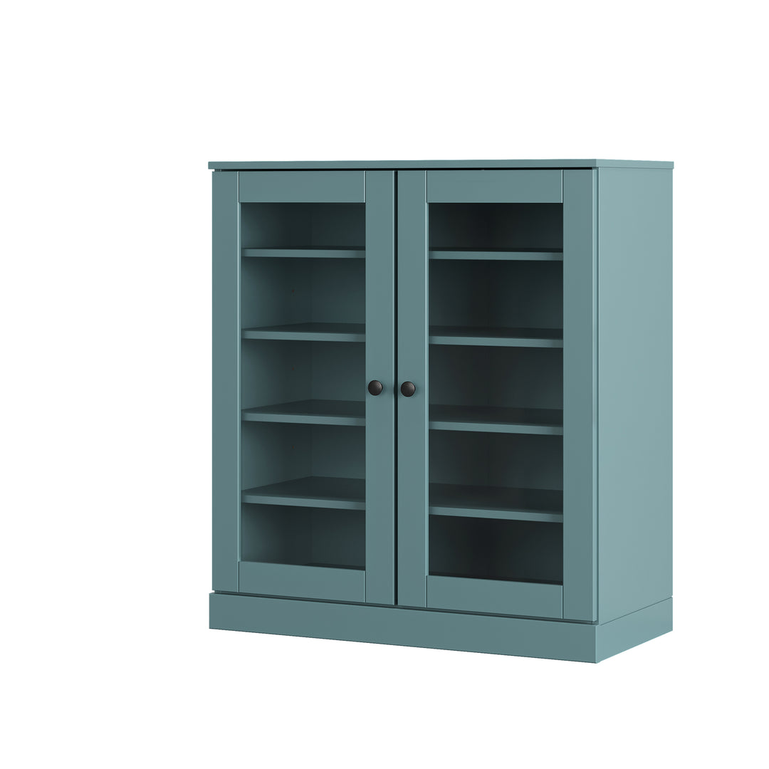 100% Solid Wood Glass Door Shoe Storage Cabinet with Adjustable Shelves, Space Saving Stackable Entryway Organizer, 32" W x 35.75" H