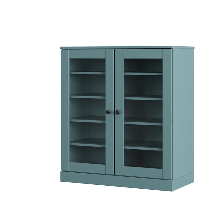 100% Solid Wood Glass Door Shoe Storage Cabinet with Adjustable Shelves, Space Saving Stackable Entryway Organizer, 32" W x 35.75" H