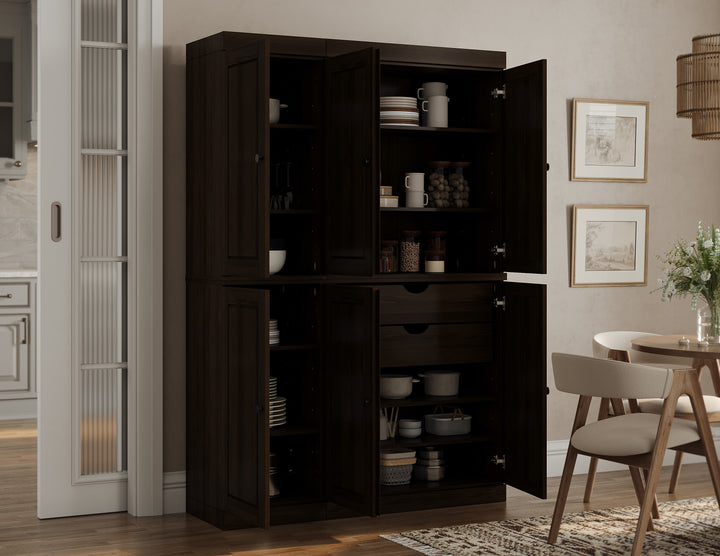 100% Solid Wood Kitchen Pantry Cabinet, Tall Freestanding Modular Storage with Raised Panel Doors & 2 Drawers, Adjustable Shelves, 48.5" W x 71.5" H