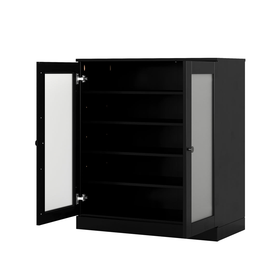 100% Solid Wood Frosted Glass Door Shoe Storage Cabinet with Adjustable Shelves, Space Saving Stackable Entryway Organizer, 32" W x 35.75" H