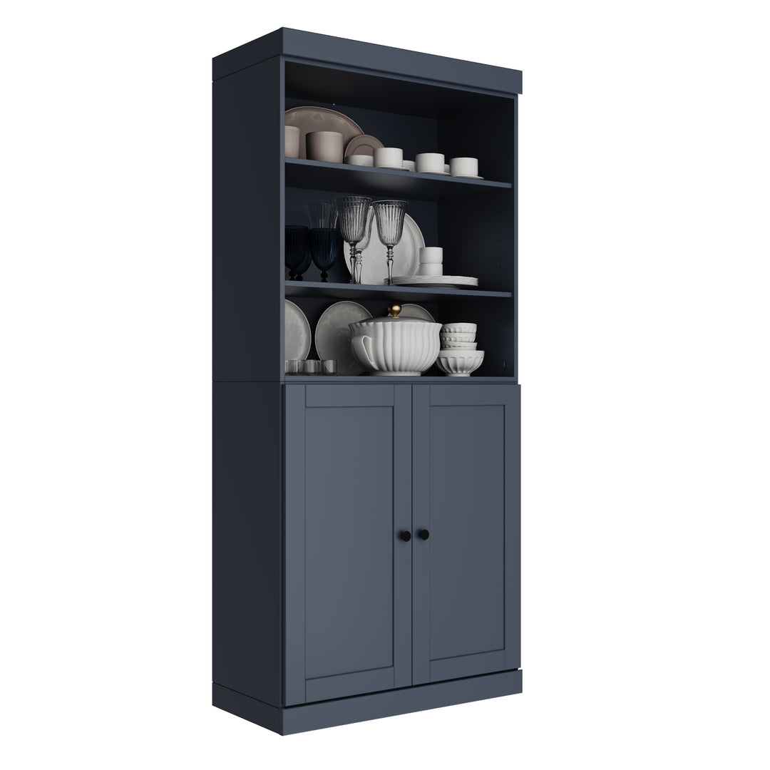 100% Solid Wood 32" Pantry Cabinet, 2 Shaker Wood Bottom Doors, 2 Drawers