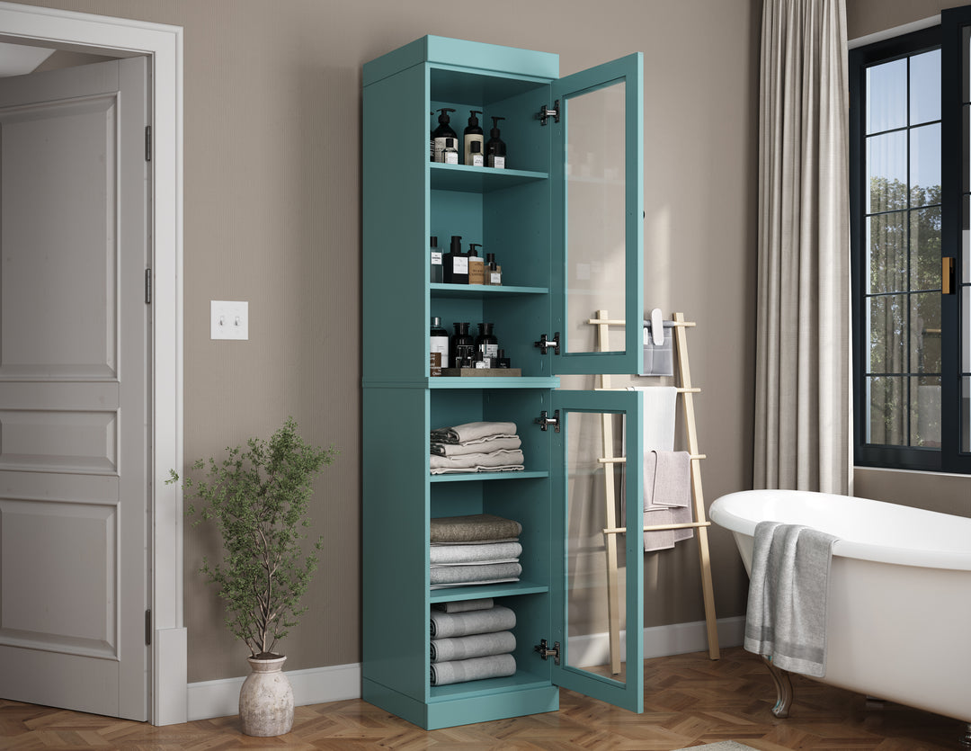 100% Solid Wood 16.5" Tall Bathroom Cabinet, Glass Doors, Adjustable Shelves