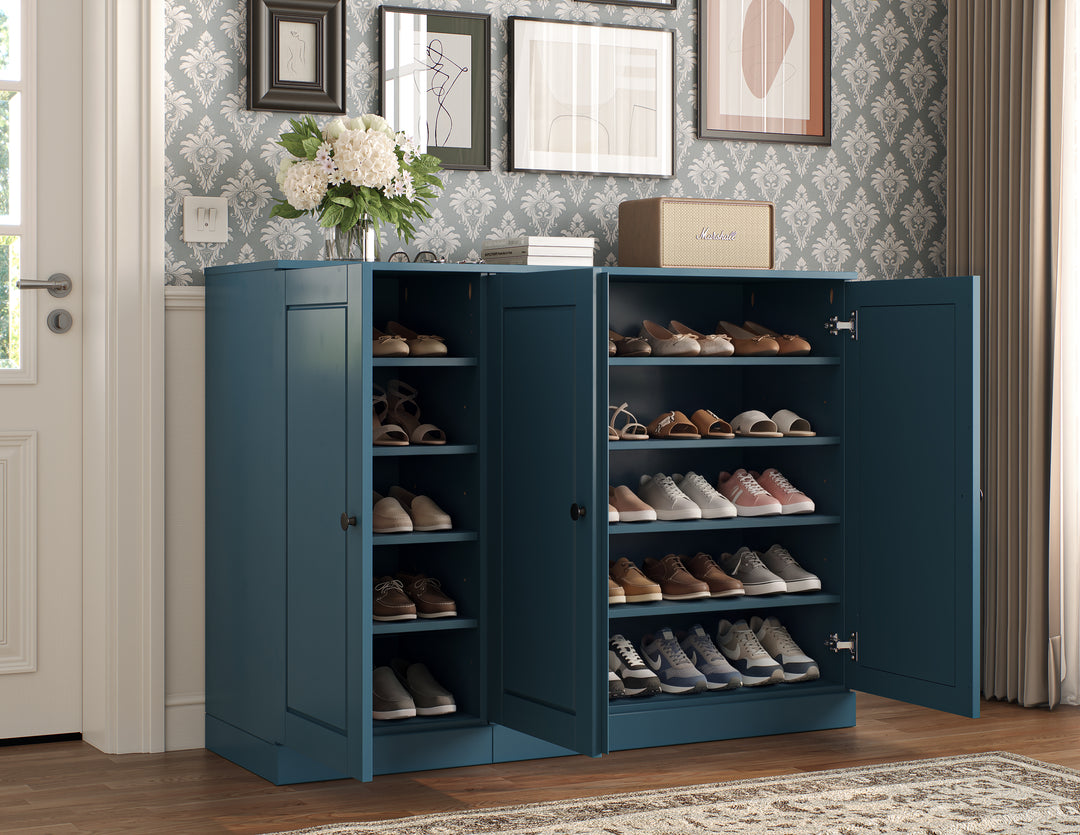 100% Solid Wood Shoe Storage Cabinet with Raised Panel Doors, Adjustable Shelves, Space Saving Modular Entryway Organizer, 48.5" W x 35.75" H