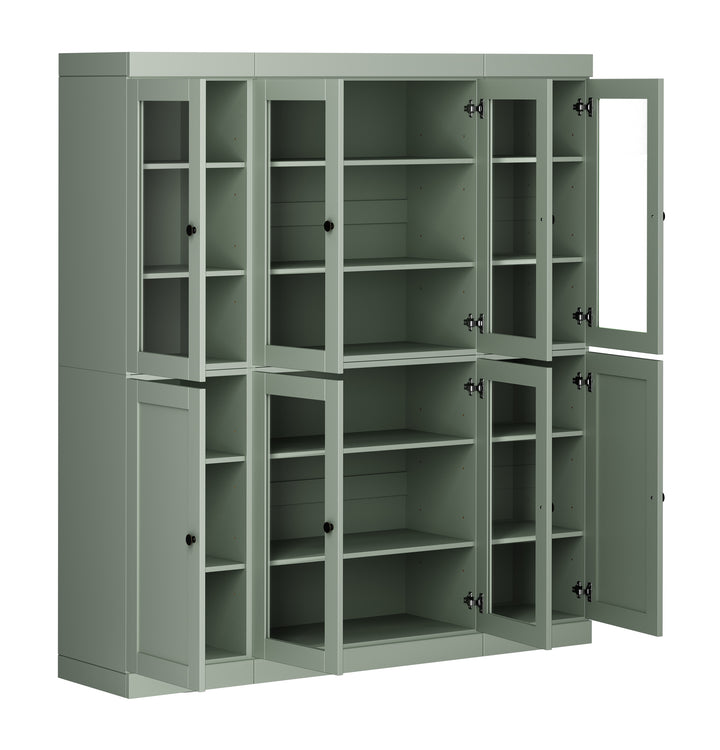 100% Solid Wood 65" China Pantry Cabinet, 6 Clear Glass, 2 Shaker Wood Doors