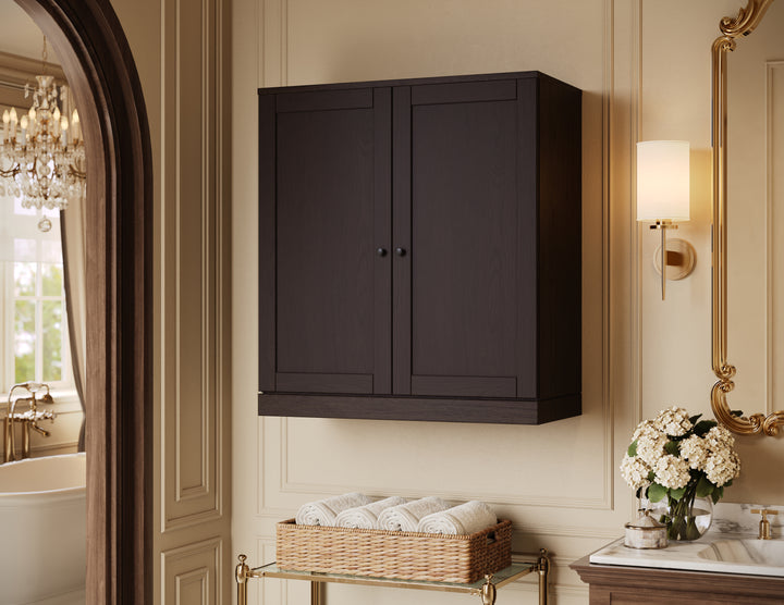 Premium 100% Solid European Oak Bathroom Wall Cabinet with Shaker Doors, 32" W x 35.75" H