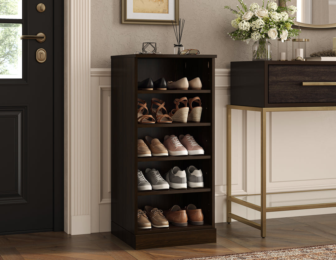 100% Solid Wood Narrow Open Shoe Storage Cabinet with Adjustable Shelves, Space Saving Stackable Organizer, 16.5" W x 35.75" H