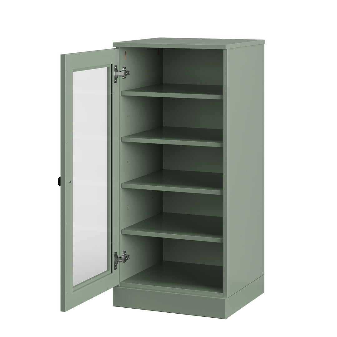 100% Solid Wood Narrow Glass Door Shoe Storage Cabinet with Adjustable Shelves, Space Saving Stackable Organizer, 16.5" W x 35.75" H
