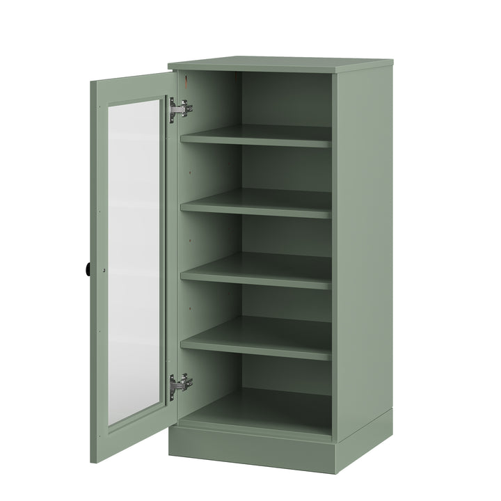 100% Solid Wood Narrow Glass Door Shoe Storage Cabinet with Adjustable Shelves, Space Saving Stackable Organizer, 16.5" W x 35.75" H