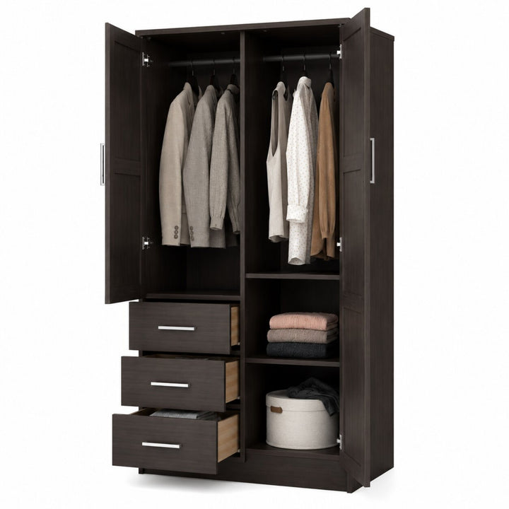 100% Solid Wood 2-Door Wardrobe Armoire with Raised Panel Doors, Bedroom Closet Storage - Metro Collection