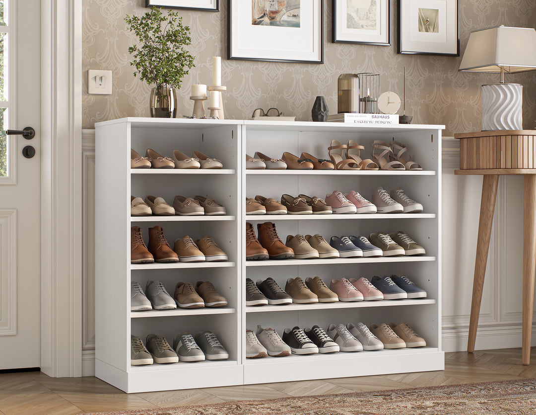 100% Solid Wood Open Shoe Storage Cabinet with Adjustable Shelves, Space Saving Modular Entryway Organizer, 48.5" W x 35.75" H