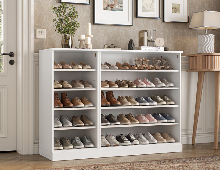 100% Solid Wood Open Shoe Storage Cabinet with Adjustable Shelves, Space Saving Modular Entryway Organizer, 48.5" W x 35.75" H