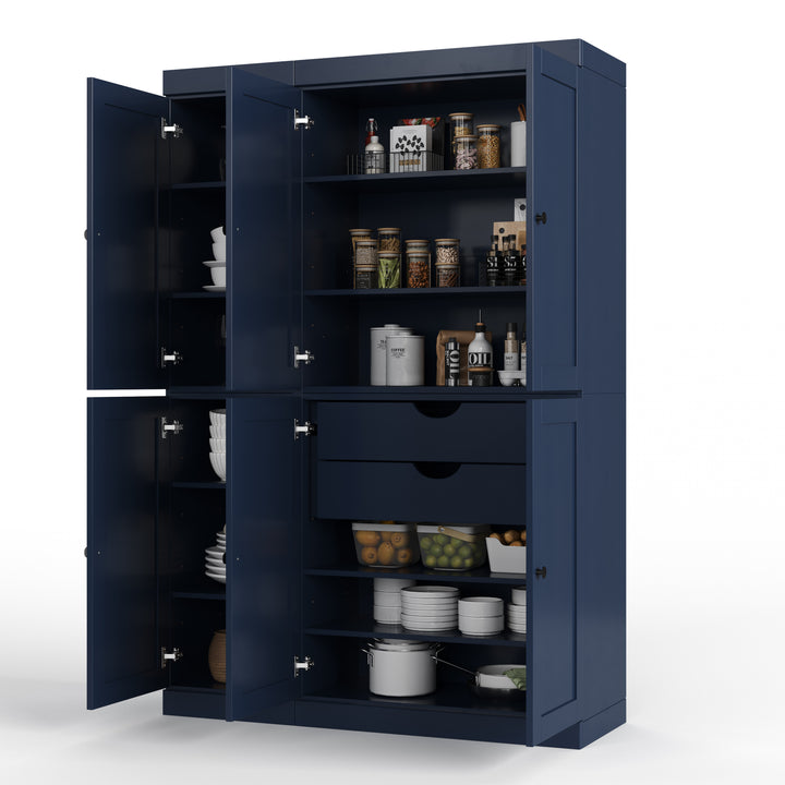100% Solid Wood 48.5" Pantry Cabinet, Shaker Wood Doors, 2-Drawers