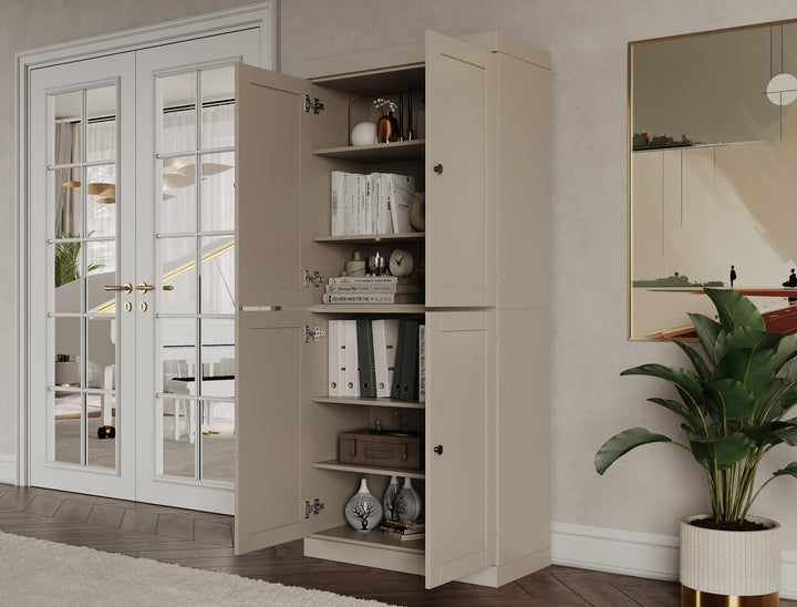 100% Solid Wood 6-Shelf 32" Bookcase, Shaker Wood Doors, Adjustable Shelves