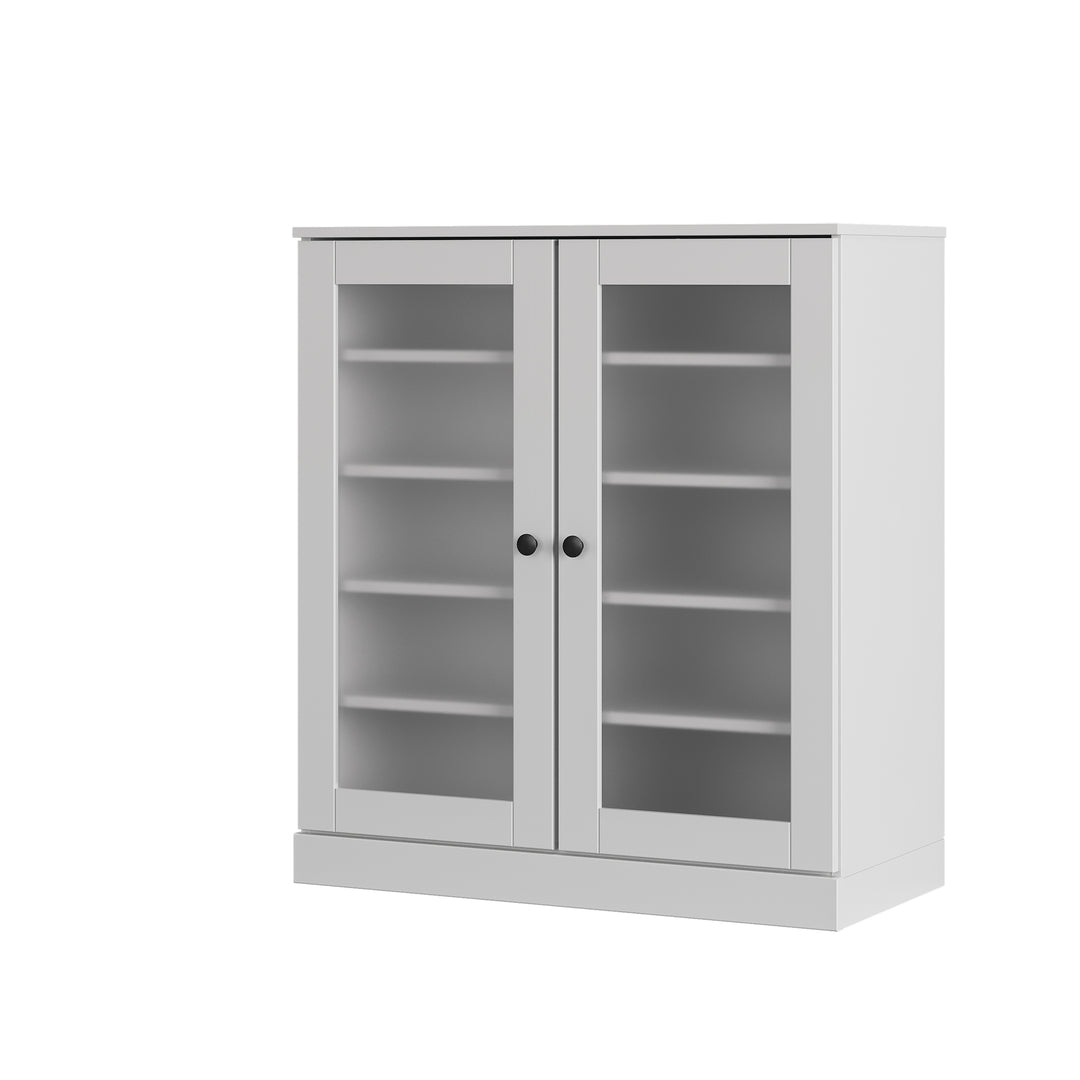 100% Solid Wood Frosted Glass Door Shoe Storage Cabinet with Adjustable Shelves, Space Saving Stackable Entryway Organizer, 32" W x 35.75" H