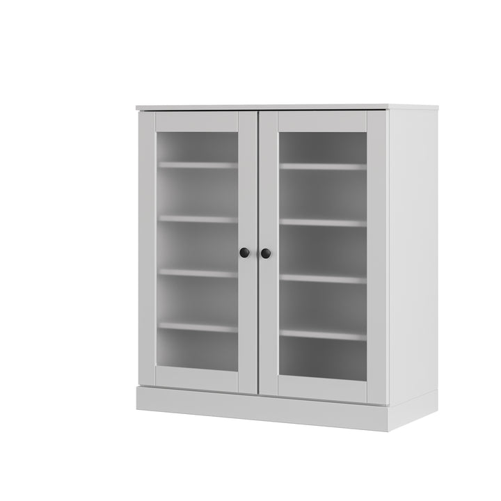 100% Solid Wood Frosted Glass Door Shoe Storage Cabinet with Adjustable Shelves, Space Saving Stackable Entryway Organizer, 32" W x 35.75" H
