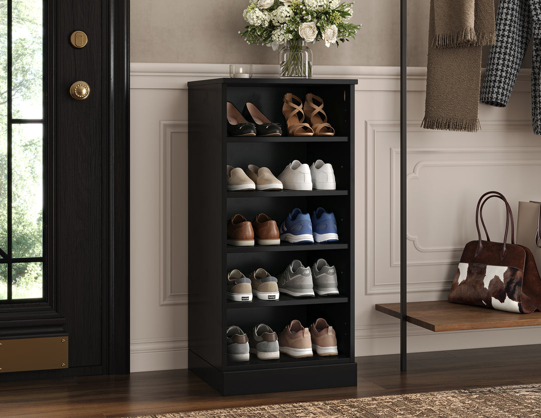 100% Solid Wood Narrow Open Shoe Storage Cabinet with Adjustable Shelves, Space Saving Stackable Organizer, 16.5" W x 35.75" H