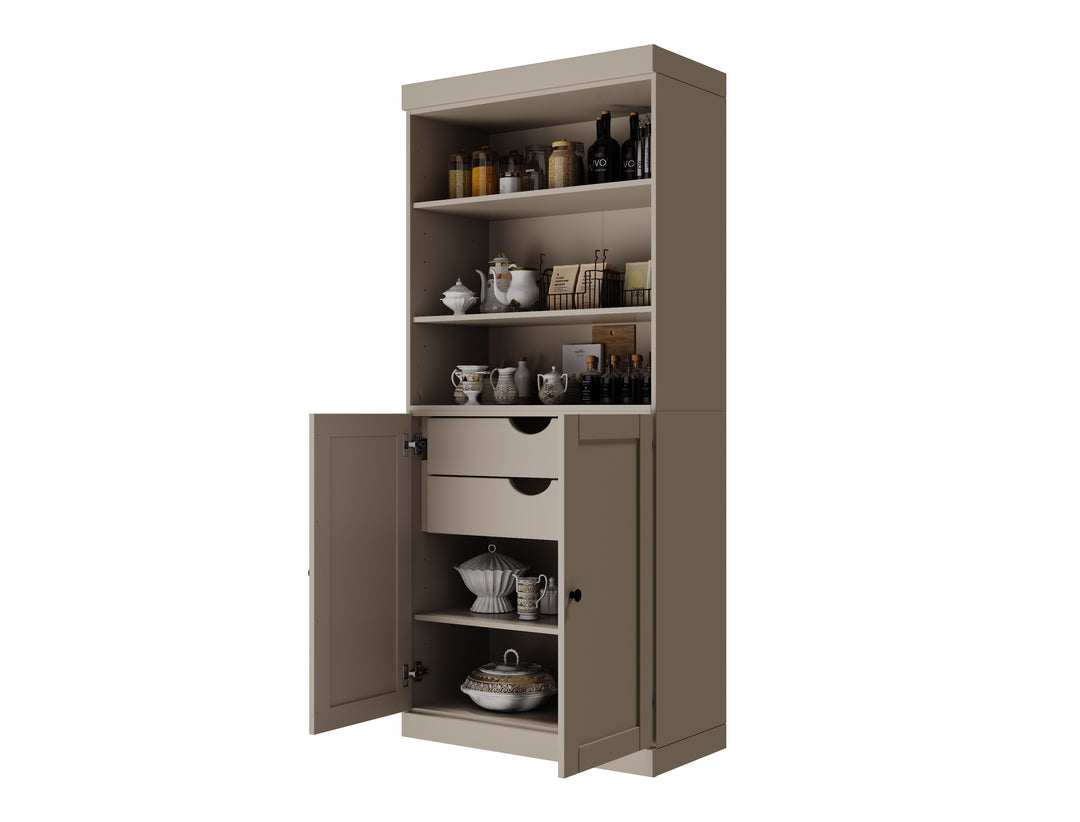 100% Solid Wood 32" Pantry Cabinet, 2 Shaker Wood Bottom Doors, 2 Drawers