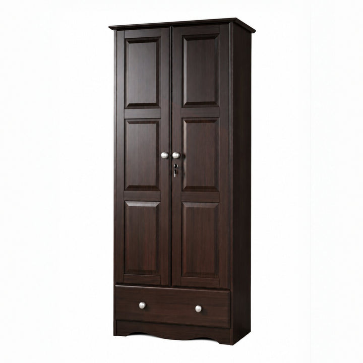 100% Solid Wood 2-Door Wardrobe Armoire with Raised Panel Doors, Bedroom Closet Storage - Flexible Collection with Metal Knobs