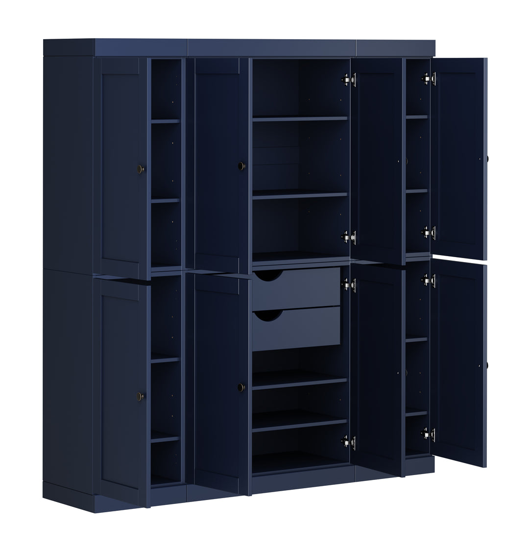 100% Solid Wood 65" Pantry Cabinet, 8 Shaker Wood Doors, 2 Drawers