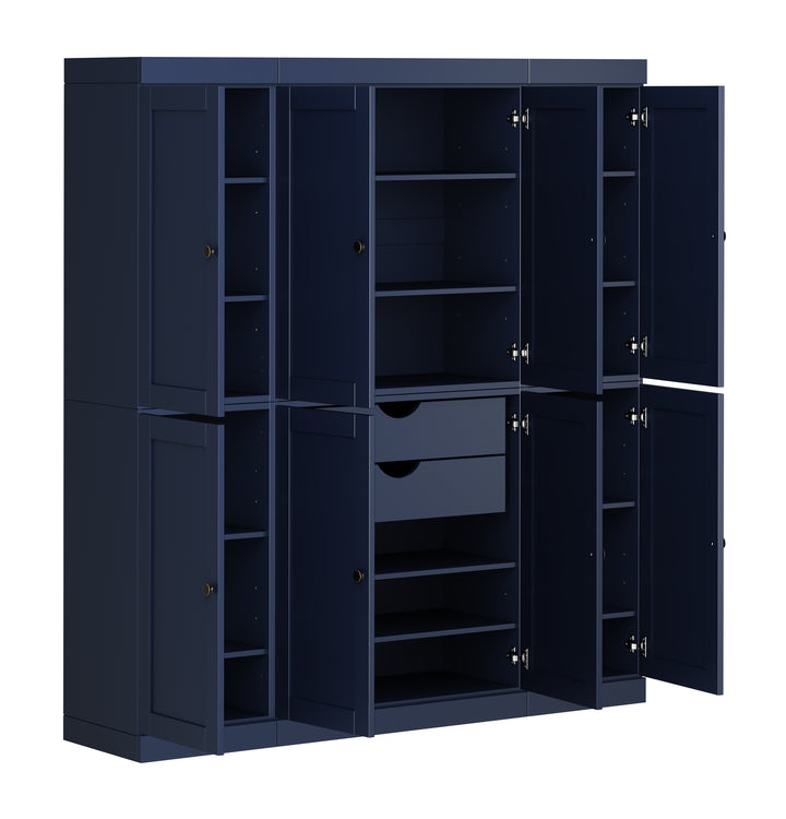 100% Solid Wood 65" Pantry Cabinet, 8 Shaker Wood Doors, 2 Drawers