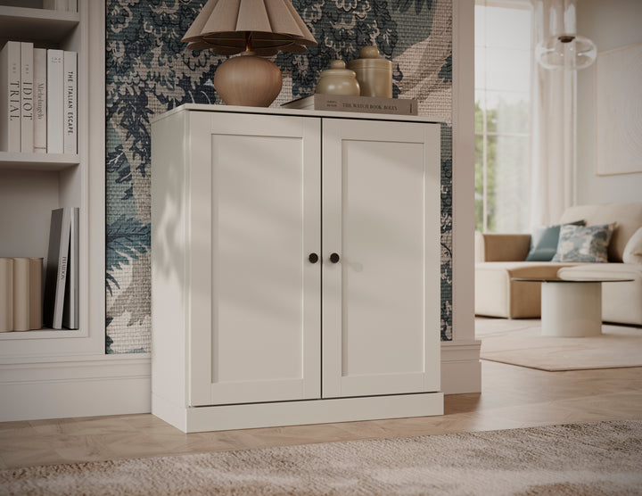 100% Solid Brazilian Pine Wood 3-Shelf Bookcase with Shaker Doors and Adjustable Shelves