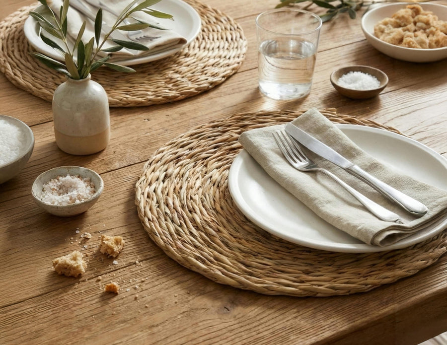 100% Handwoven Natural Rattan Round Placemats, Boho Farmhouse Kitchen & Dining, Heat-Resistant Table Mats, Handcrafted – Authentic African Craftsmanship, Placemats - Palace Imports