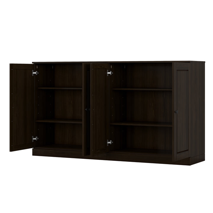 100% Solid Wood Sideboard Buffet with Raised Panel Doors, Credenza Server for Dining Room Storage, 64" W x 35.75" H