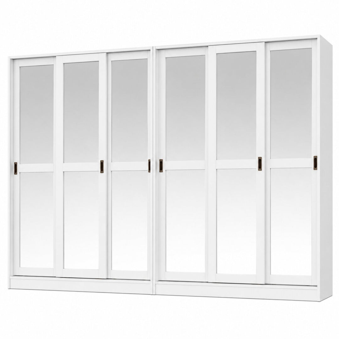 100% Solid Wood 6-Sliding Wardrobe with Mirrored Doors