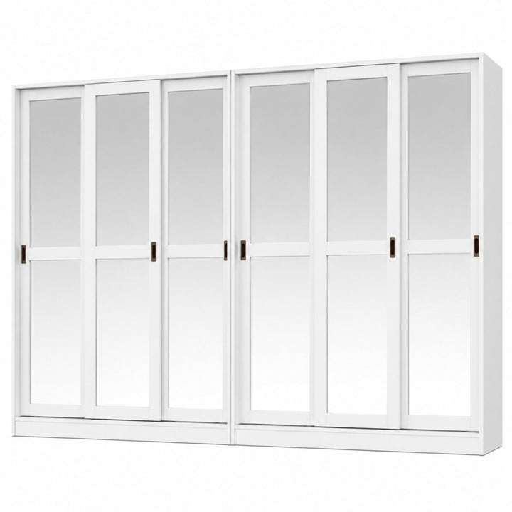 100% Solid Wood 6-Sliding Wardrobe with Mirrored Doors
