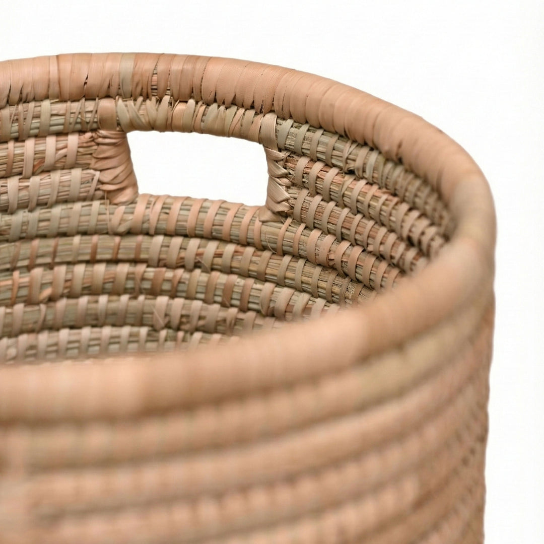 100% Handwoven Natural Rattan 19" Round Basket with Lid & Handles, Boho Farmhouse Decorative Laundry & Storage Organizer, Handcrafted – Authentic African Craftsmanship, Baskets - Palace Imports