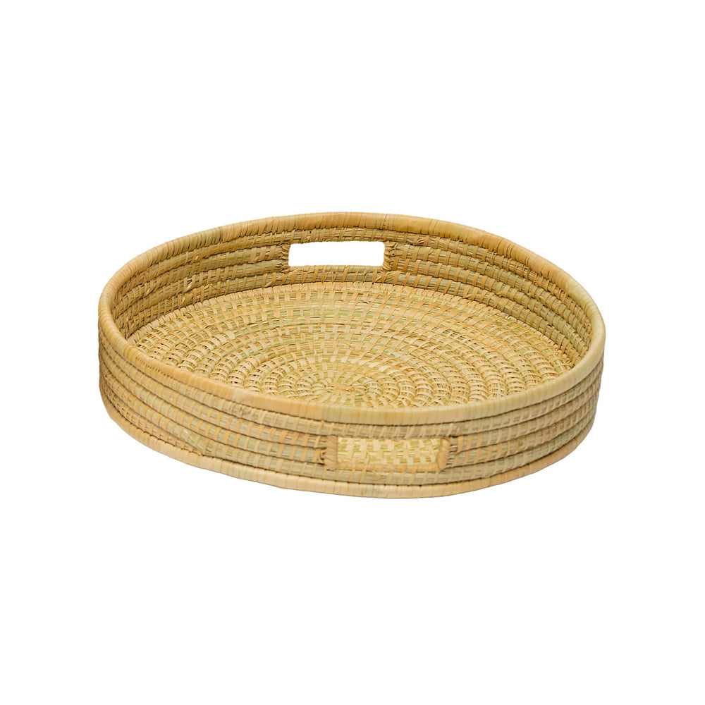 100% Handwoven Natural Rattan 17.5" Round Serving Tray, Boho Farmhouse Kitchen, Dining & Home Decor, Handcrafted – Authentic African Craftsmanship, Trays - Palace Imports