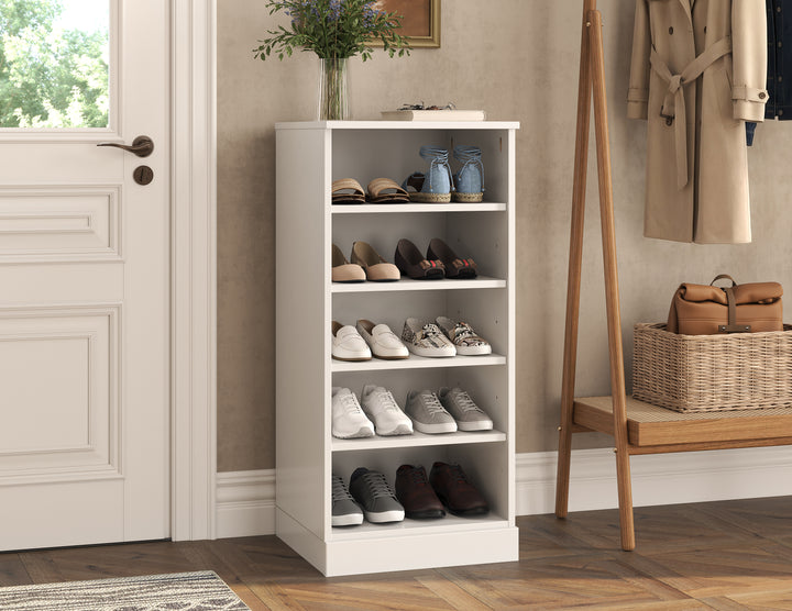 100% Solid Wood Narrow Open Shoe Storage Cabinet with Adjustable Shelves, Space Saving Stackable Organizer, 16.5" W x 35.75" H