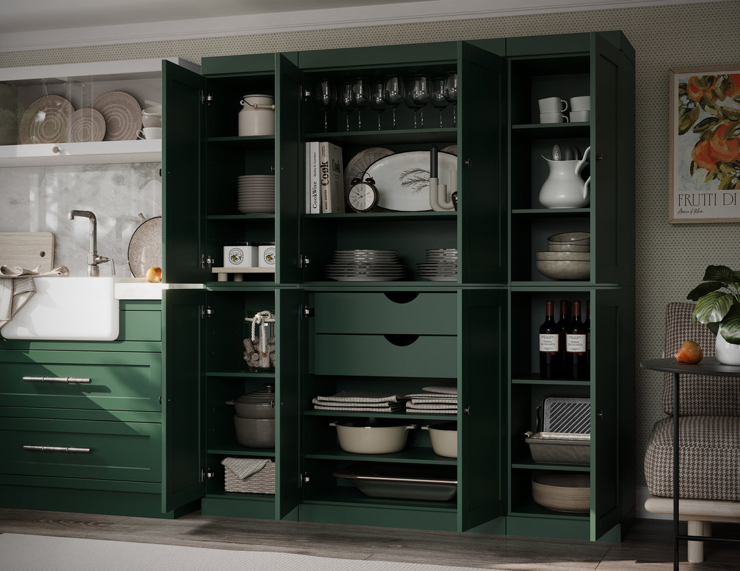 100% Solid Wood 65" Pantry Cabinet, 8 Shaker Wood Doors, 2 Drawers