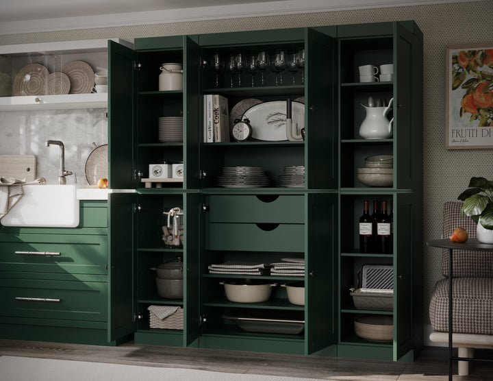 100% Solid Wood 65" Pantry Cabinet, 8 Shaker Wood Doors, 2 Drawers