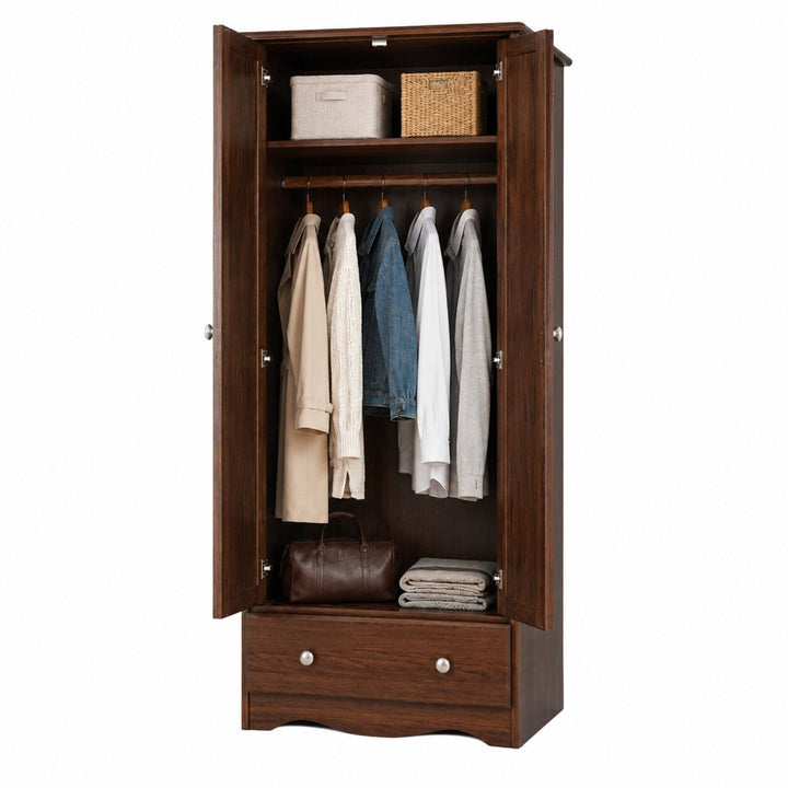 100% Solid Wood 2-Door Wardrobe Armoire with Raised Panel Doors, Bedroom Closet Storage - Flexible Collection with Metal Knobs