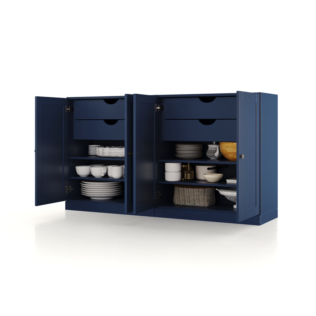 100% Solid Brazilian Pine Wood 64" Sideboard with Shaker Doors, 4-Drawers and Adjustable Shelves