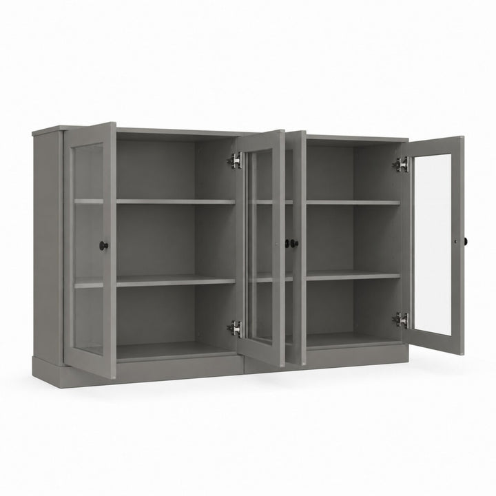 100% Solid Wood TV Stand, 64" Wide TV Console with Glass Doors & Storage