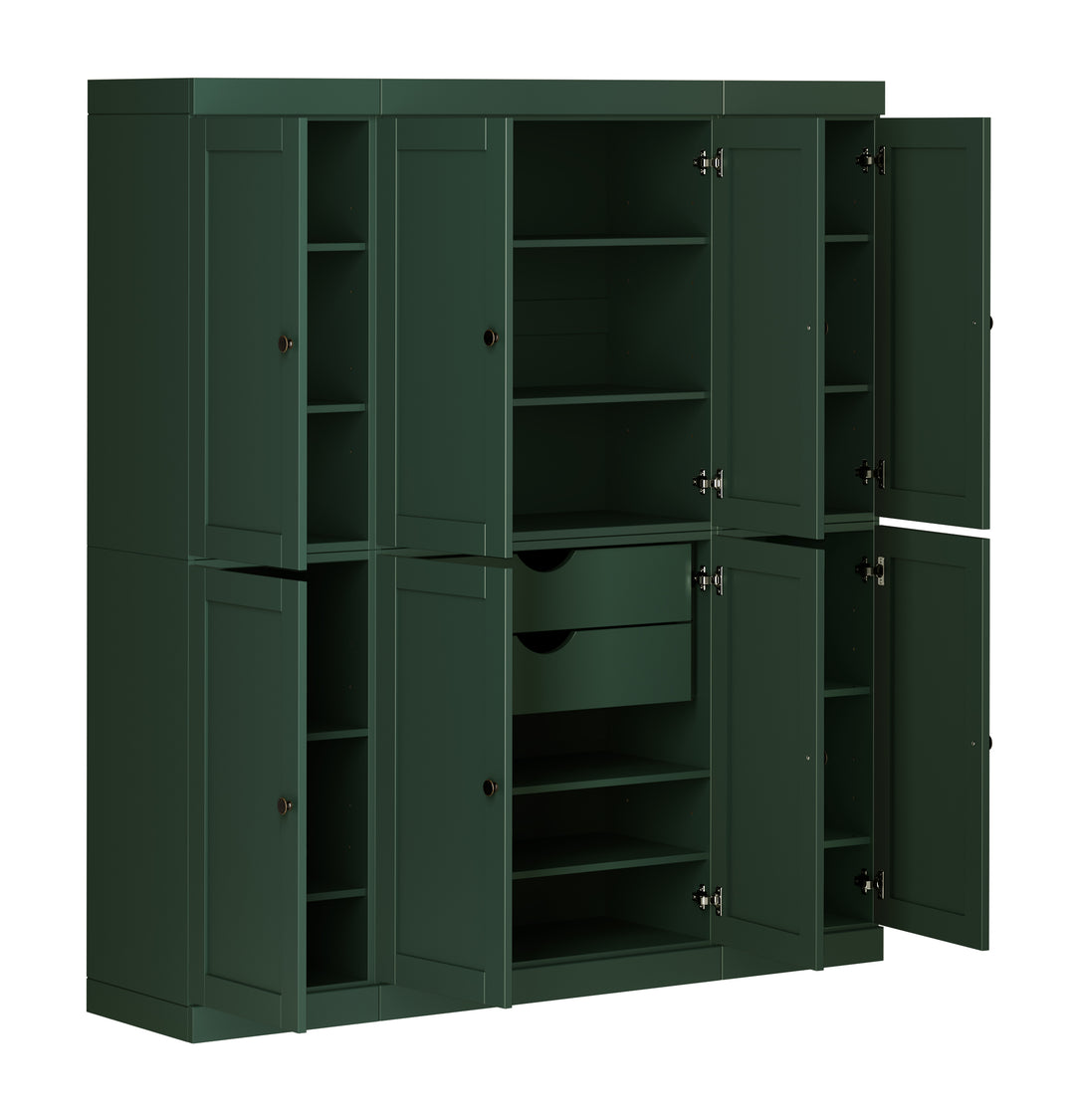 100% Solid Wood 65" Pantry Cabinet, 8 Shaker Wood Doors, 2 Drawers