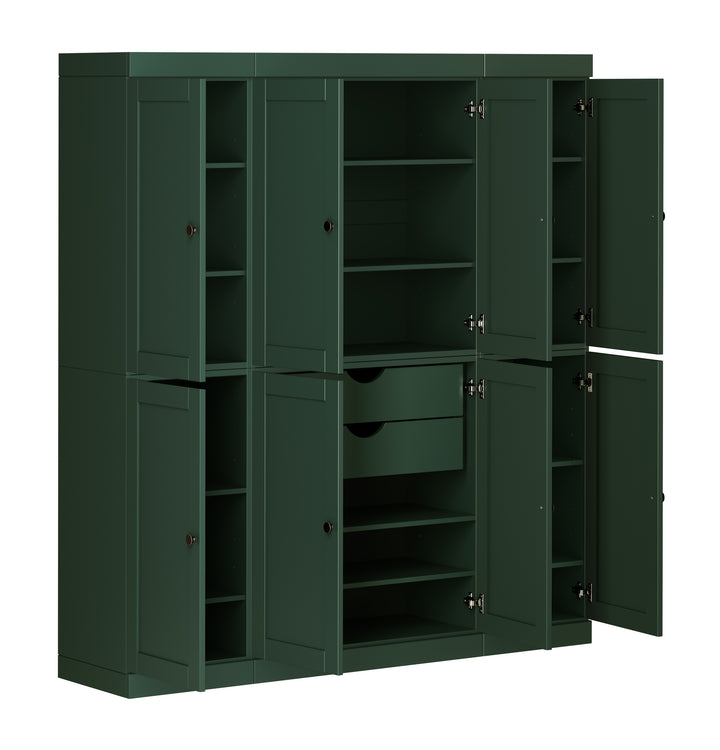 100% Solid Wood 65" Pantry Cabinet, 8 Shaker Wood Doors, 2 Drawers