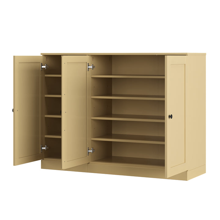 100% Solid Wood Shoe Storage Cabinet with Shaker Doors, Adjustable Shelves, Space Saving Modular Entryway Organizer, 48.5" W x 35.75" H