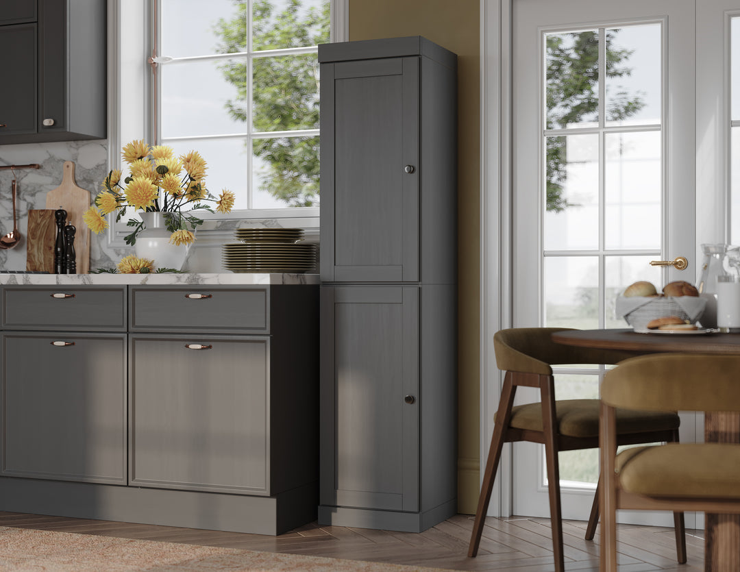 100% Solid Wood 16.5" Pantry Cabinet, 2 Shaker Wood Doors