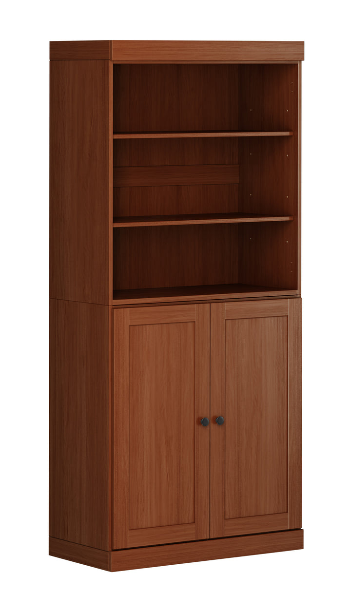 100% Solid Wood 6-Shelf 32" Bookcase Cabinet, 2 Solid Shaker Wood Doors, Adjustable Shelves