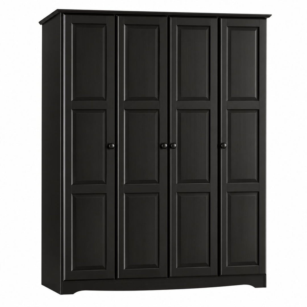 100% Solid Wood 4-Door Wardrobe Armoire with Raised Panel Doors, Bedroom Closet Storage - Regal Collection
