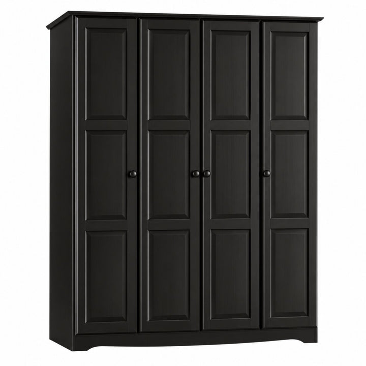 100% Solid Wood 4-Door Wardrobe Armoire with Raised Panel Doors, Bedroom Closet Storage - Regal Collection