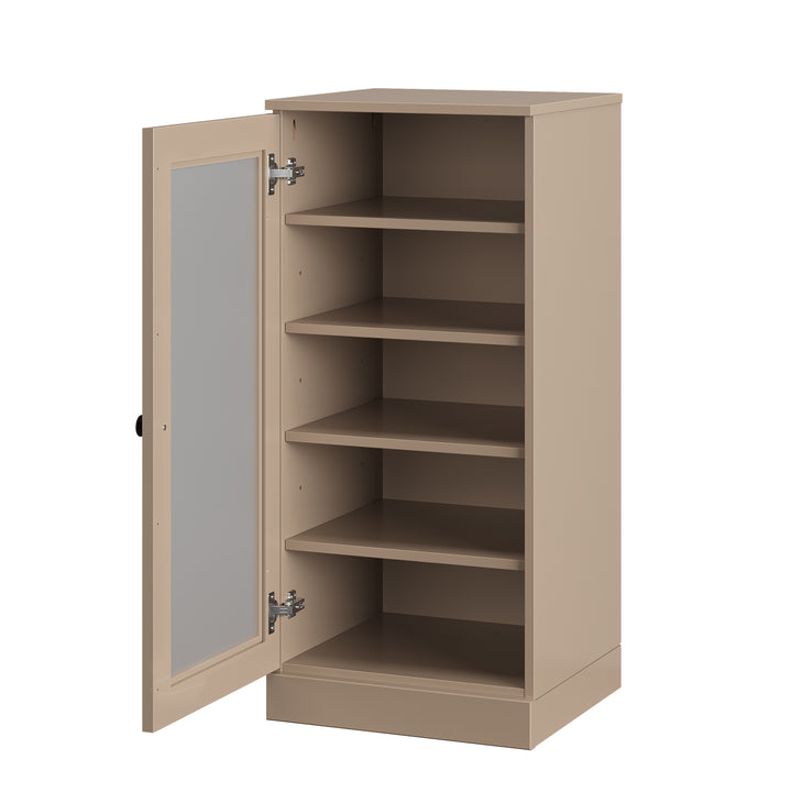 100% Solid Wood Narrow Frosted Glass Door Shoe Storage Cabinet with Adjustable Shelves, Space Saving Stackable Organizer, 16.5" W x 35.75" H
