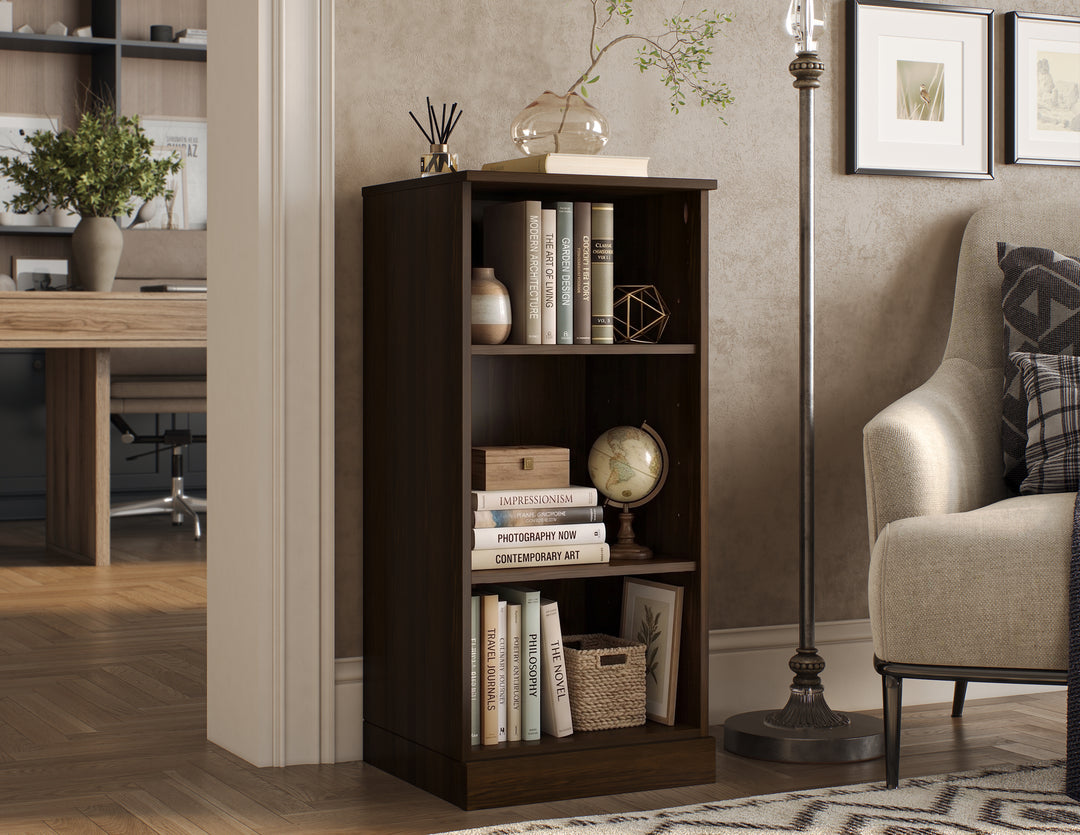 100% Solid Wood Freestanding 3-Shelf Bookcase Cabinet with Open Shelves, Storage Display Bookshelf with Adjustable Shelves, 16.5" W x 35.75" H