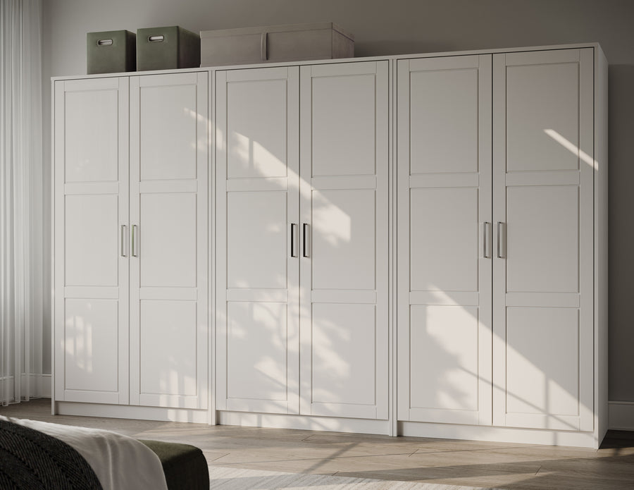 100% Solid Wood Modular 6-Door Wardrobe Armoire with Raised Panel Doors, Bedroom Closet Storage – Urban Collection, 70-110” Wardrobes - Palace Imports